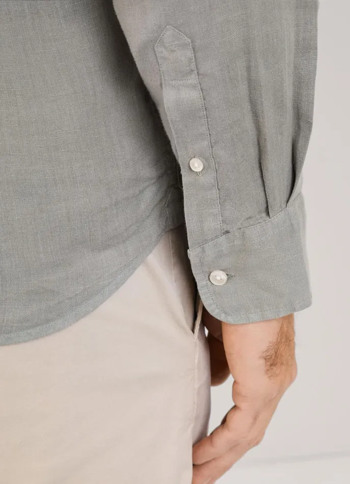 Men Shirts Faonnable Regular Fit Linen Shirt Grey Olive Green