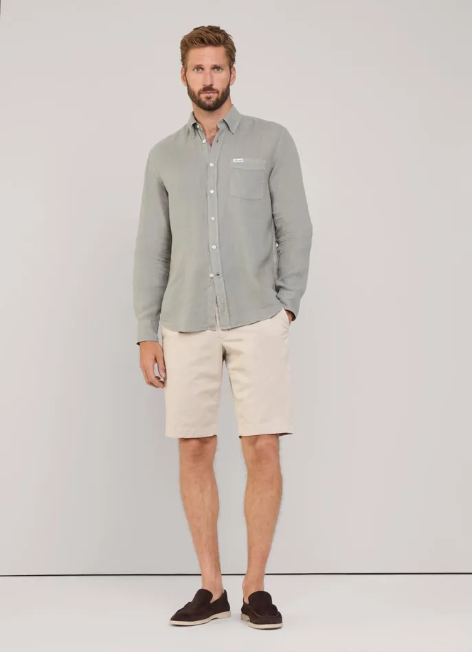 Men Shirts Faonnable Regular Fit Linen Shirt Grey Olive Green