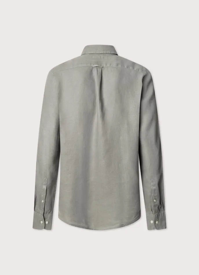 Men Shirts Faonnable Regular Fit Linen Shirt Grey Olive Green