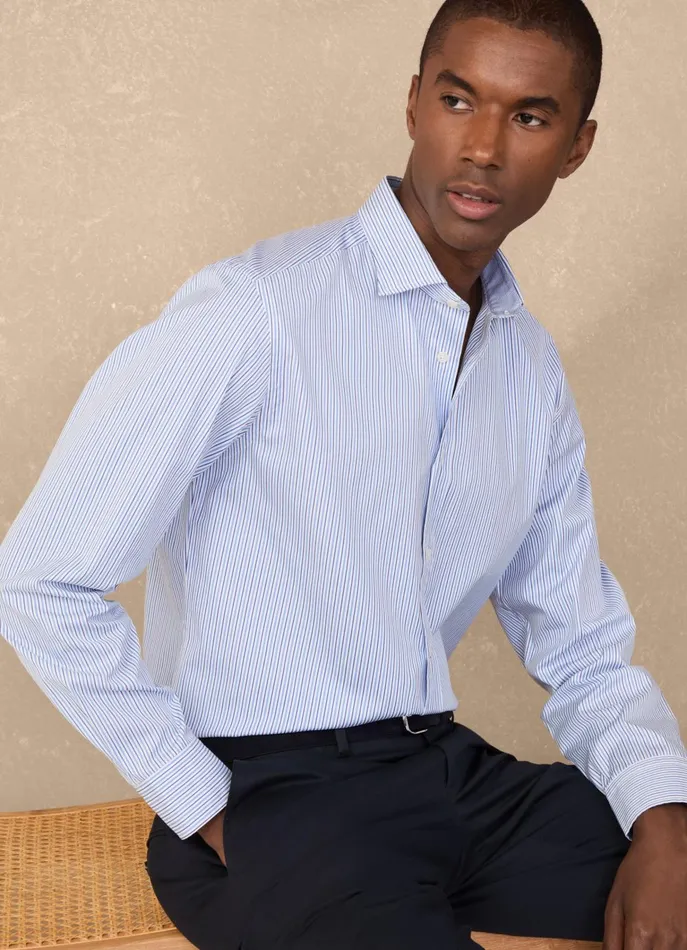 Men Shirts Faonnable Regular Fit Regimental Striped Poplin Shirt Regal Blue