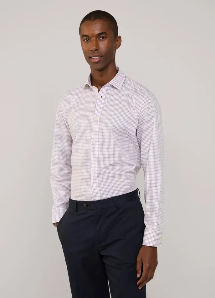 Men Shirts Faonnable Regular Fit Windowpane Poplin Shirt Poster Red
