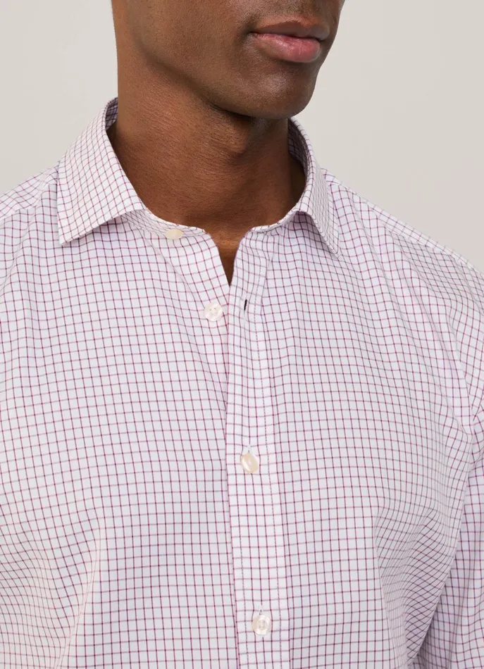 Men Shirts Faonnable Regular Fit Windowpane Poplin Shirt Poster Red