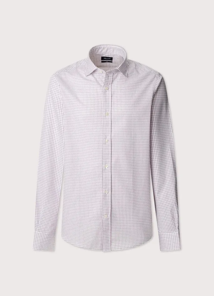 Men Shirts Faonnable Regular Fit Windowpane Poplin Shirt Poster Red