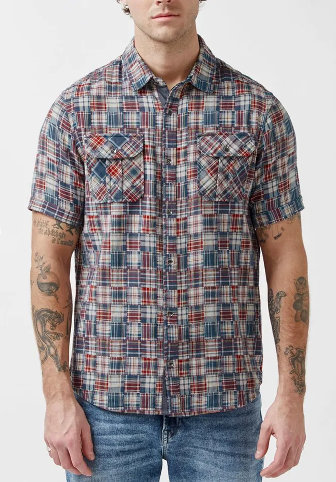 Men Soqut Garnet ShortSleeve Mens Shirt Garnet Buffalo David Bitton Shirts
