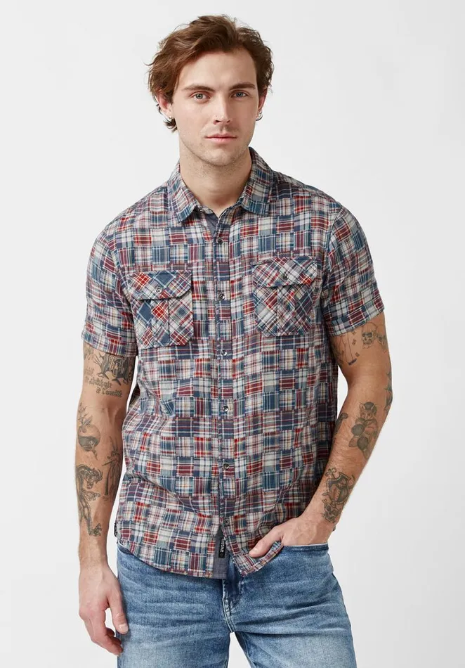 Men Soqut Garnet ShortSleeve Mens Shirt Garnet Buffalo David Bitton Shirts