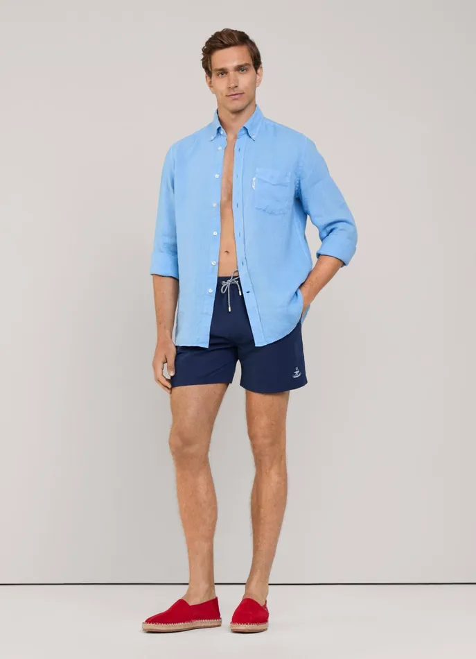 Men Swimwear Faonnable Embroidered Bird Swim Shorts Marine Blue