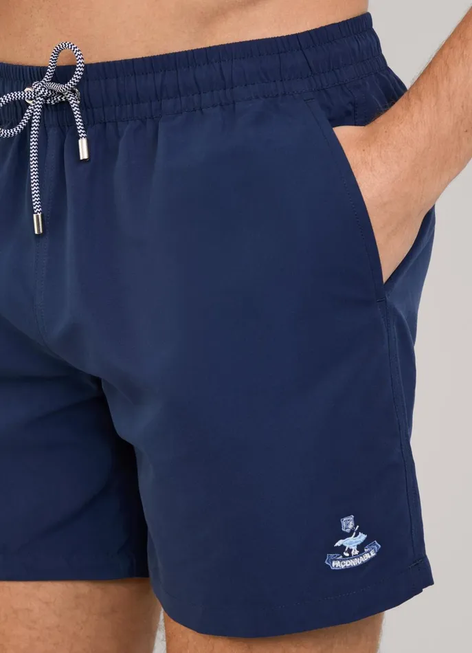 Men Swimwear Faonnable Embroidered Bird Swim Shorts Marine Blue