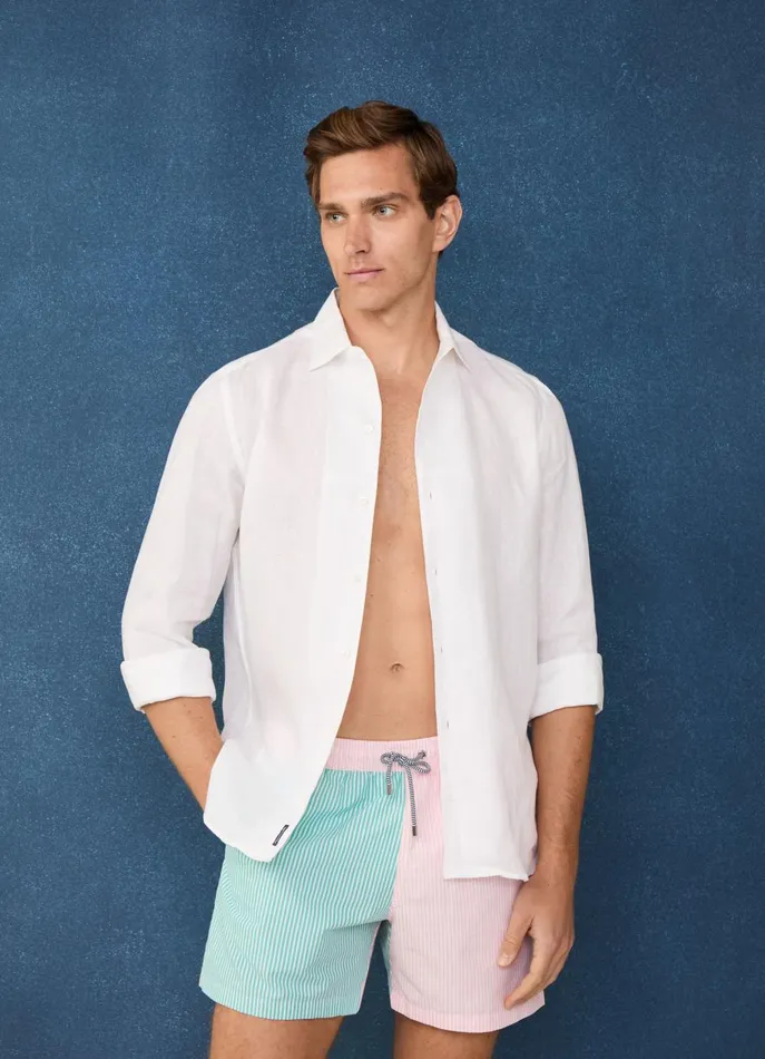 Men Swimwear Faonnable Striped Seersucker Swim Shorts Magenta Purple