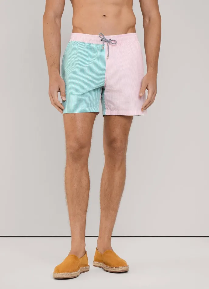 Men Swimwear Faonnable Striped Seersucker Swim Shorts Magenta Purple
