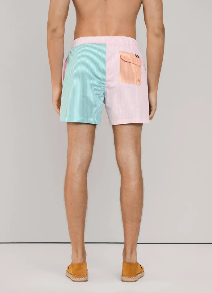 Men Swimwear Faonnable Striped Seersucker Swim Shorts Magenta Purple