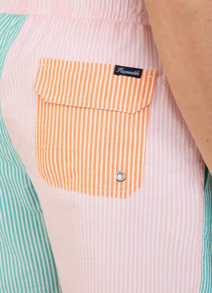 Men Swimwear Faonnable Striped Seersucker Swim Shorts Magenta Purple