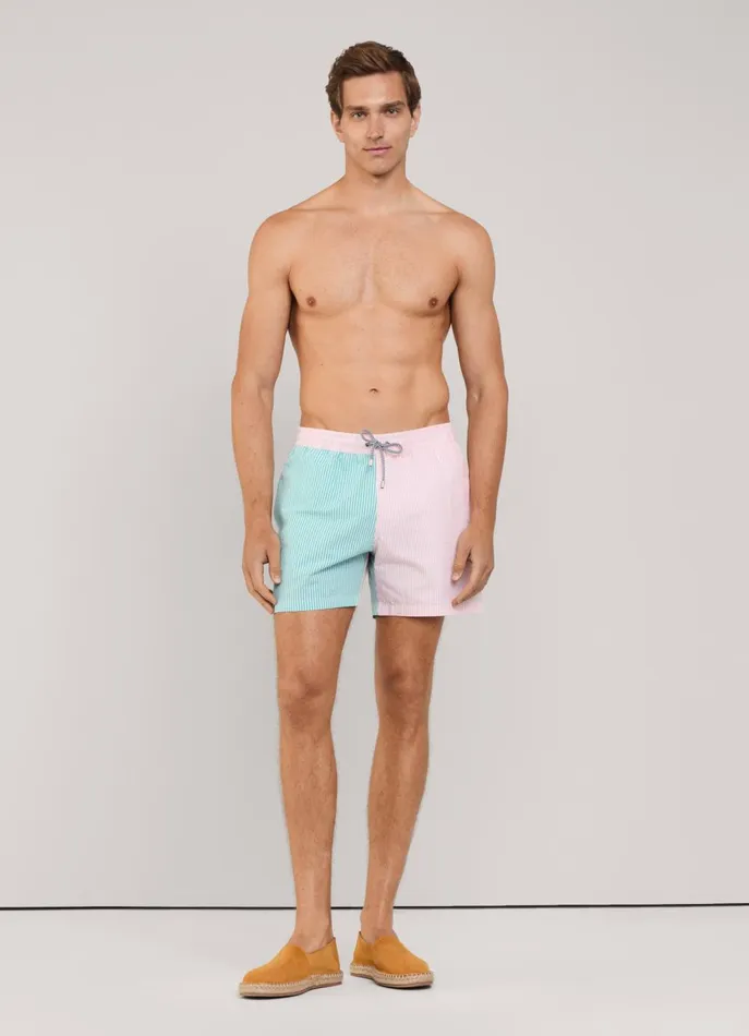 Men Swimwear Faonnable Striped Seersucker Swim Shorts Magenta Purple