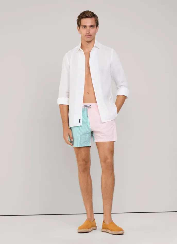 Men Swimwear Faonnable Striped Seersucker Swim Shorts Magenta Purple
