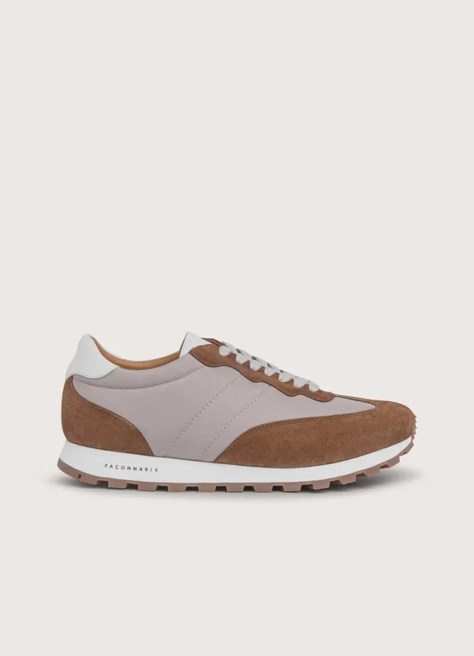 Men Trainers Faonnable Suede Details Running Shoes Cameltan