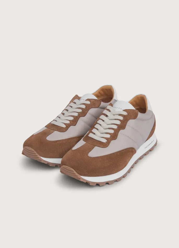 Men Trainers Faonnable Suede Details Running Shoes Cameltan