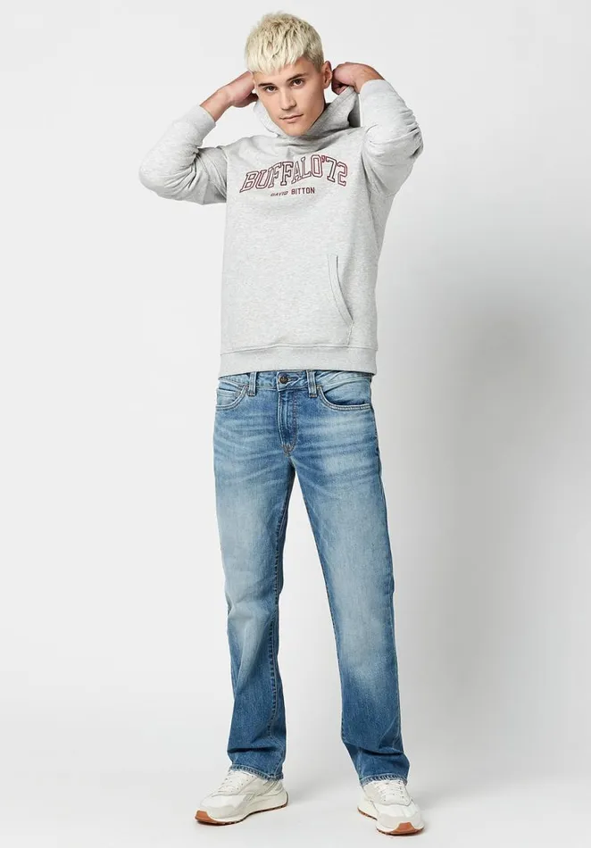 Men Varsity Fagrou Hoodie Heather Grey Buffalo David Bitton Sweatshirts and Hoodies