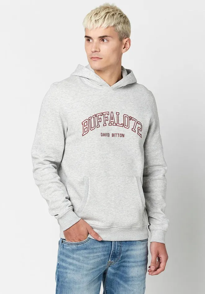 Men Varsity Fagrou Hoodie Heather Grey Buffalo David Bitton Sweatshirts and Hoodies