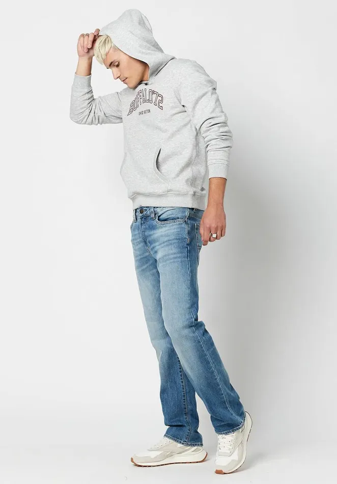 Men Varsity Fagrou Hoodie Heather Grey Buffalo David Bitton Sweatshirts and Hoodies