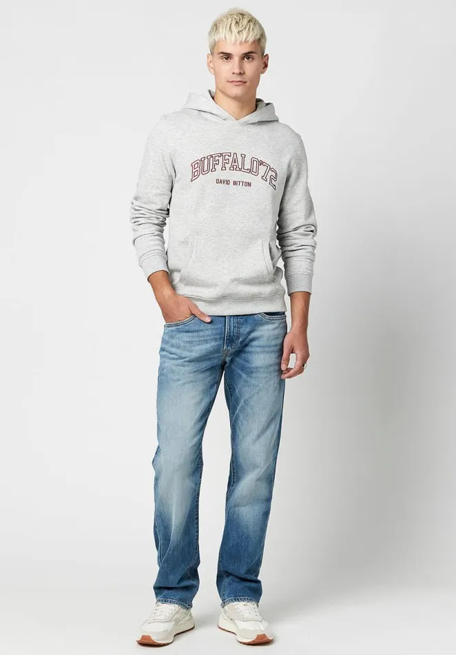 Men Varsity Fagrou Hoodie Heather Grey Buffalo David Bitton Sweatshirts and Hoodies
