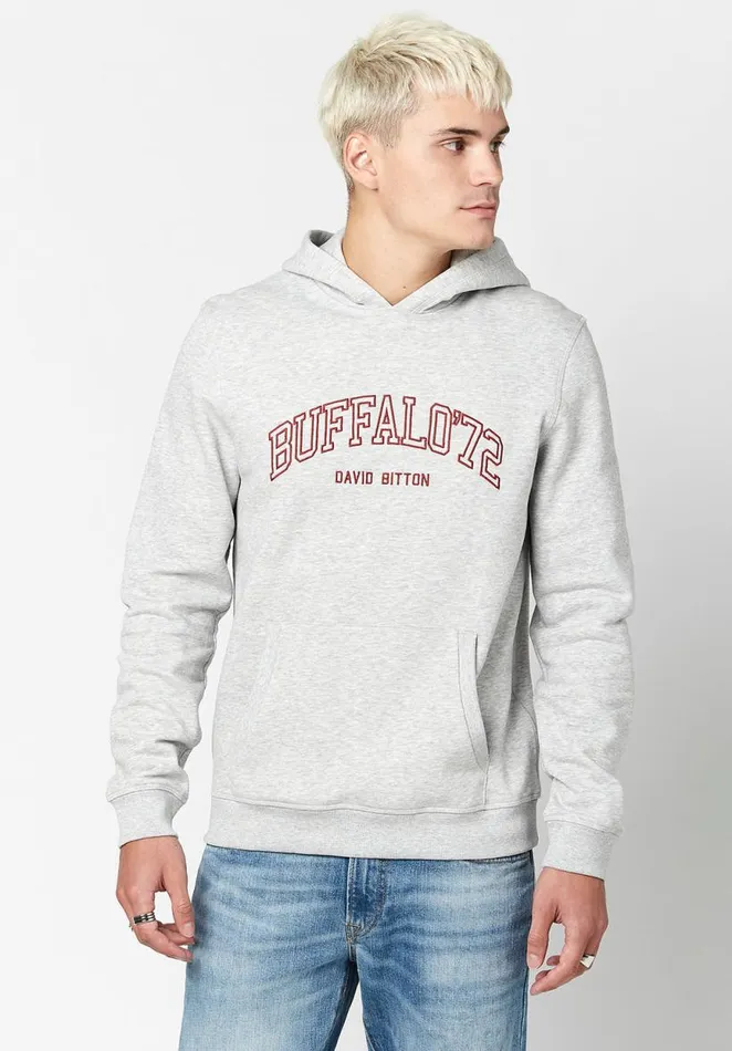 Men Varsity Fagrou Hoodie Heather Grey Buffalo David Bitton Sweatshirts and Hoodies