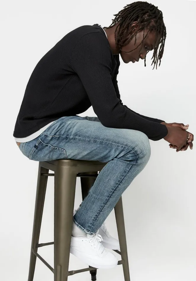 Men WaffleKnit Kamug Long Sleeve Black Buffalo David Bitton Sweaters