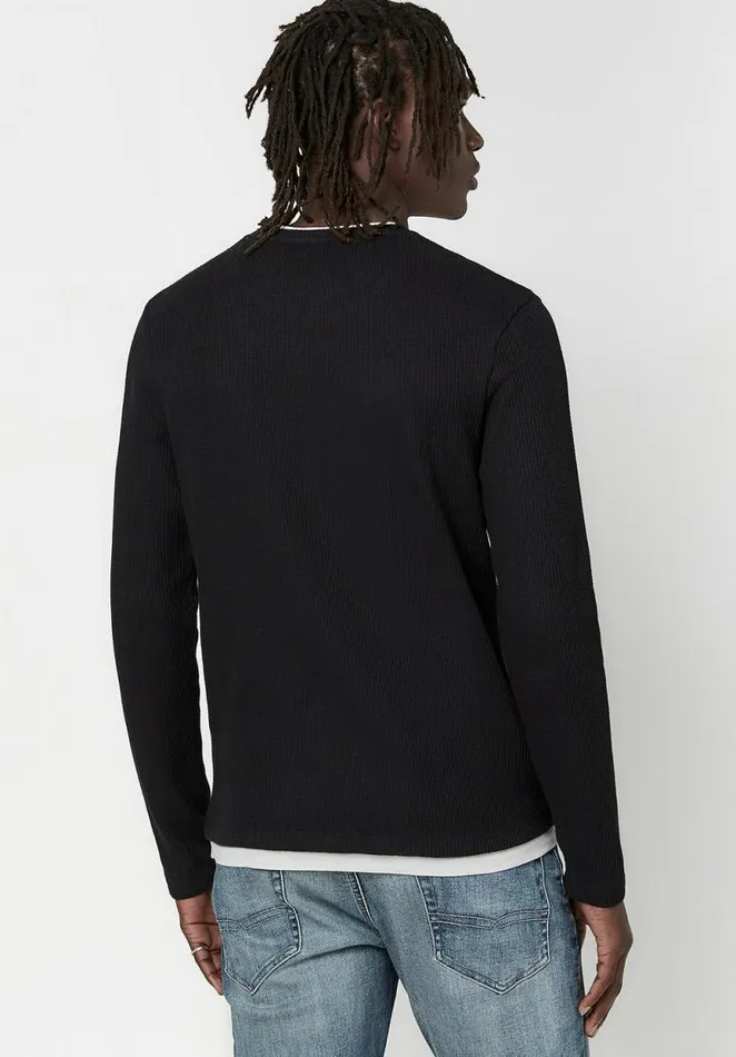 Men WaffleKnit Kamug Long Sleeve Black Buffalo David Bitton Sweaters