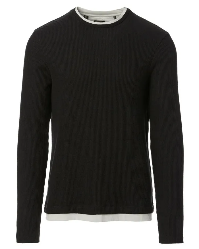 Men WaffleKnit Kamug Long Sleeve Black Buffalo David Bitton Sweaters
