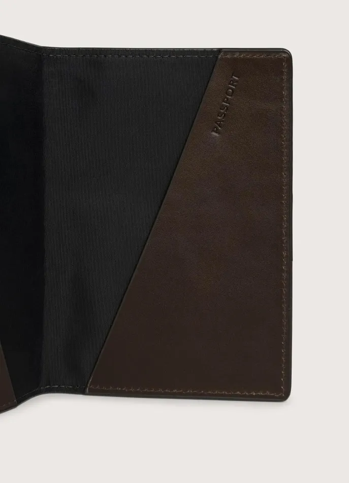 Men Wallets and Cardholders Faonnable Leather Passport Cover Chocolate Brown