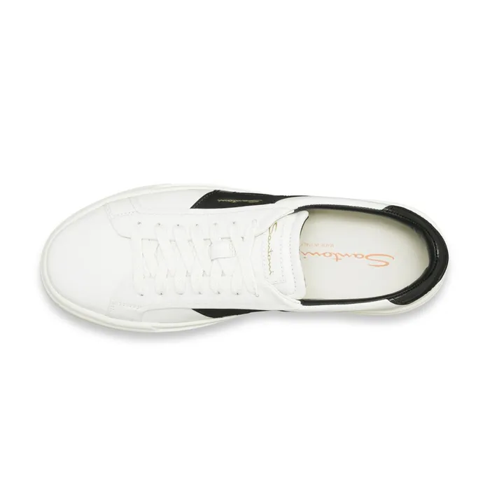 Men White And Black Leather Double Buckle Sneaker Santoni Sneakers
