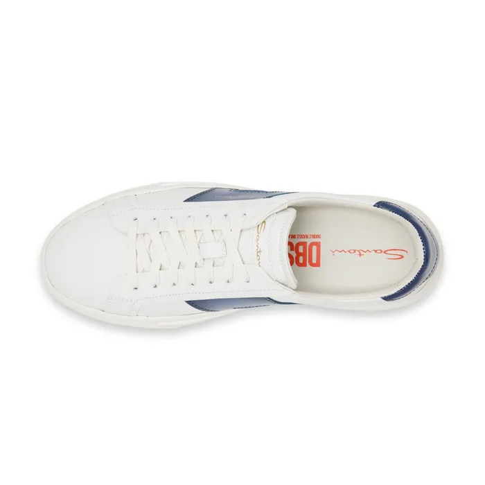 Men White And Blue Leather Double Buckle Sneaker Santoni Sneakers