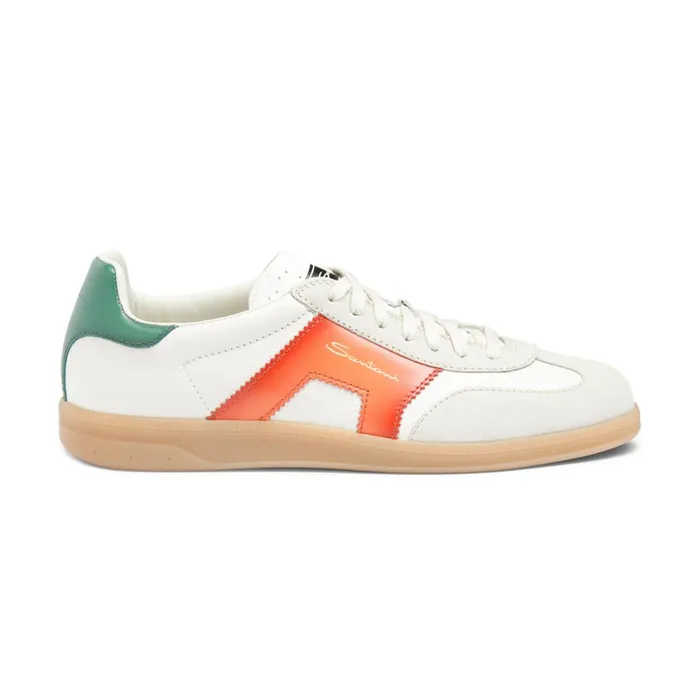 Men White Green And Orange Leather And Suede Dbs Oly Sneaker Santoni Sneakers