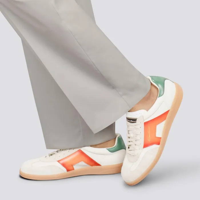 Men White Green And Orange Leather And Suede Dbs Oly Sneaker Santoni Sneakers