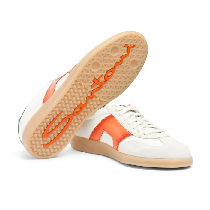 Men White Green And Orange Leather And Suede Dbs Oly Sneaker Santoni Sneakers