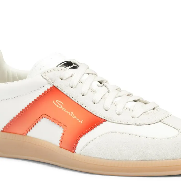 Men White Green And Orange Leather And Suede Dbs Oly Sneaker Santoni Sneakers