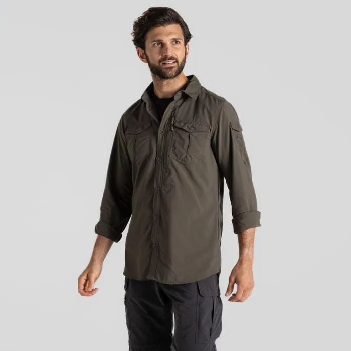 Mens Long Sleeve Craghoppers NosiLife Adventure Long Sleeved Shirt III Woodland Green