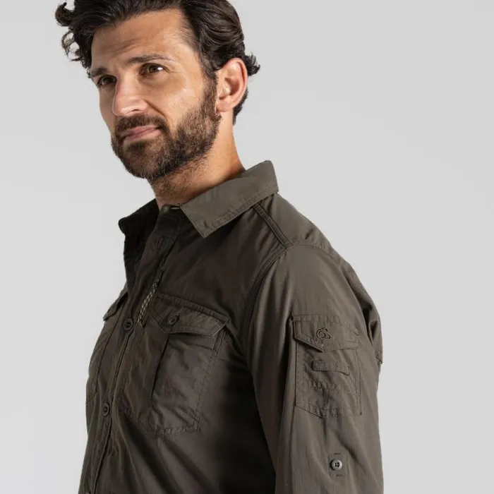 Mens Long Sleeve Craghoppers NosiLife Adventure Long Sleeved Shirt III Woodland Green