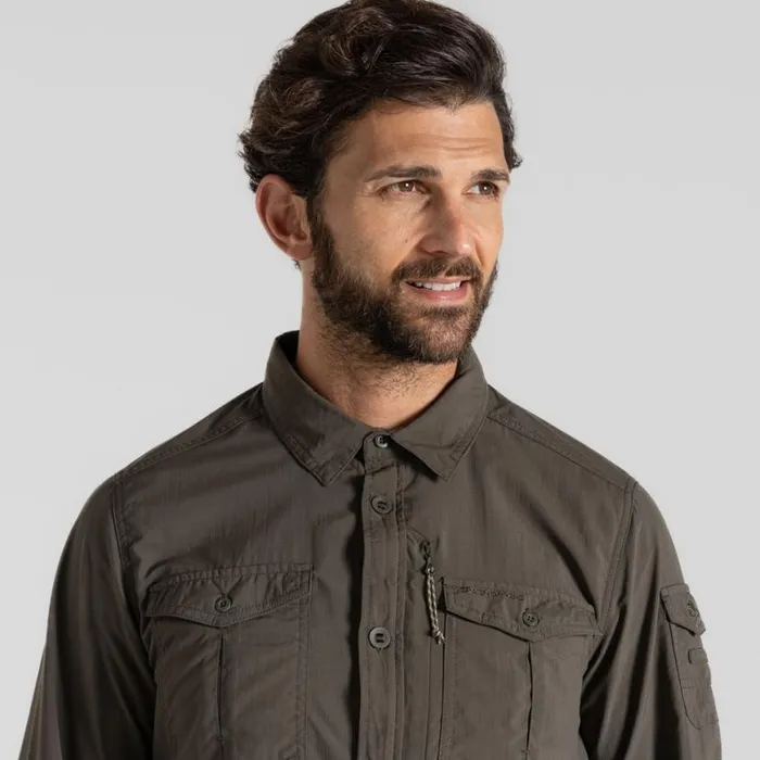 Mens Long Sleeve Craghoppers NosiLife Adventure Long Sleeved Shirt III Woodland Green
