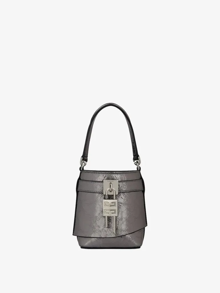 Micro Shark Lock Bucket Bag In Laminated Leather Silvery Grey Women Givenchy Micro Bags