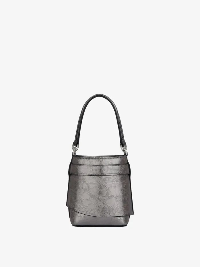 Micro Shark Lock Bucket Bag In Laminated Leather Silvery Grey Women Givenchy Micro Bags