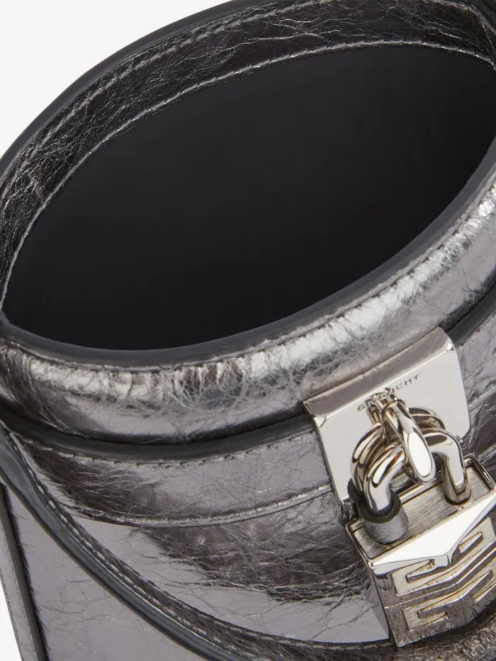 Micro Shark Lock Bucket Bag In Laminated Leather Silvery Grey Women Givenchy Micro Bags