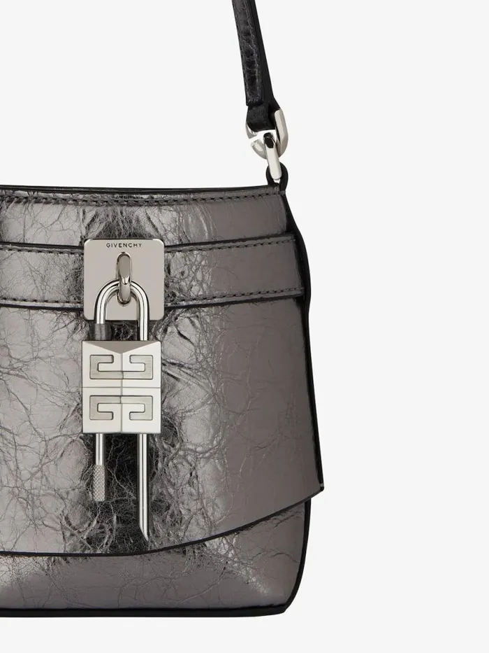 Micro Shark Lock Bucket Bag In Laminated Leather Silvery Grey Women Givenchy Micro Bags