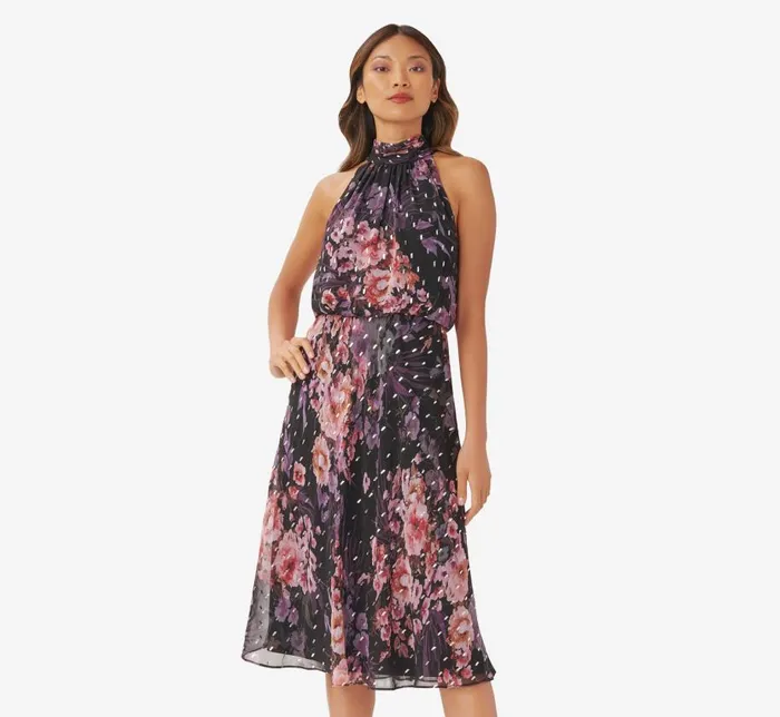 Midi Dresses Womens Adrianna Papell FloralPrint Chiffon Short Blouson Halter Dress In Black Multi Midi Dresses Womens Adrianna Papell FloralPrint Chiffon Short Blouson Halter Dress In Black Multi