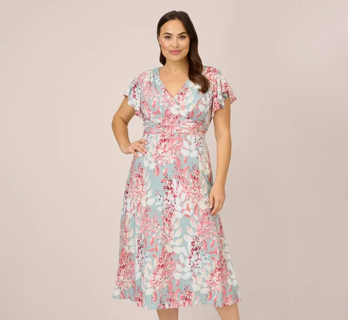 Midi Dresses Womens Adrianna Papell Plus Size FloralPrint FitAndFlare MidiLength Chiffon Dress In Aqua Multi Midi Dresses Womens Adrianna Papell Plus Size FloralPrint FitAndFlare MidiLength Chiffon Dress In Aqua Multi