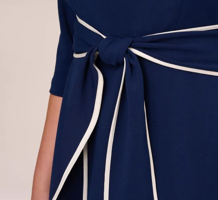 Midi Dresses Womens Adrianna Papell Plus Size Knit Crepe Tie Dress In Navy Sateen Ivory