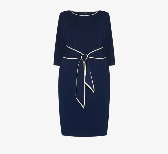 Midi Dresses Womens Adrianna Papell Plus Size Knit Crepe Tie Dress In Navy Sateen Ivory