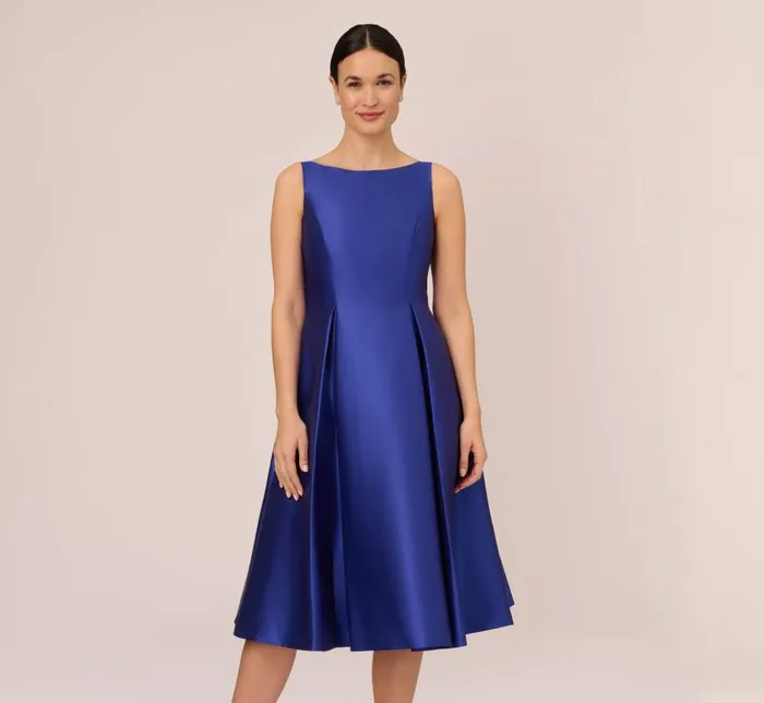 Midi Dresses Womens Adrianna Papell Sleeveless Mikado Fit And Flare Midi Dress With VBack In Neptune Midi Dresses Womens Adrianna Papell Sleeveless Mikado Fit And Flare Midi Dress With VBack In Neptune