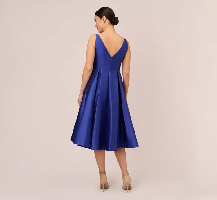 Midi Dresses Womens Adrianna Papell Sleeveless Mikado Fit And Flare Midi Dress With VBack In Neptune