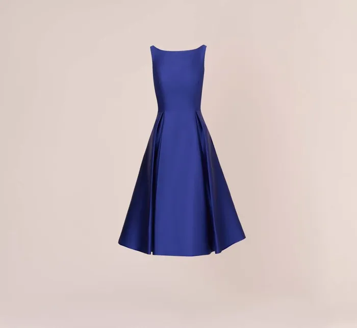 Midi Dresses Womens Adrianna Papell Sleeveless Mikado Fit And Flare Midi Dress With VBack In Neptune