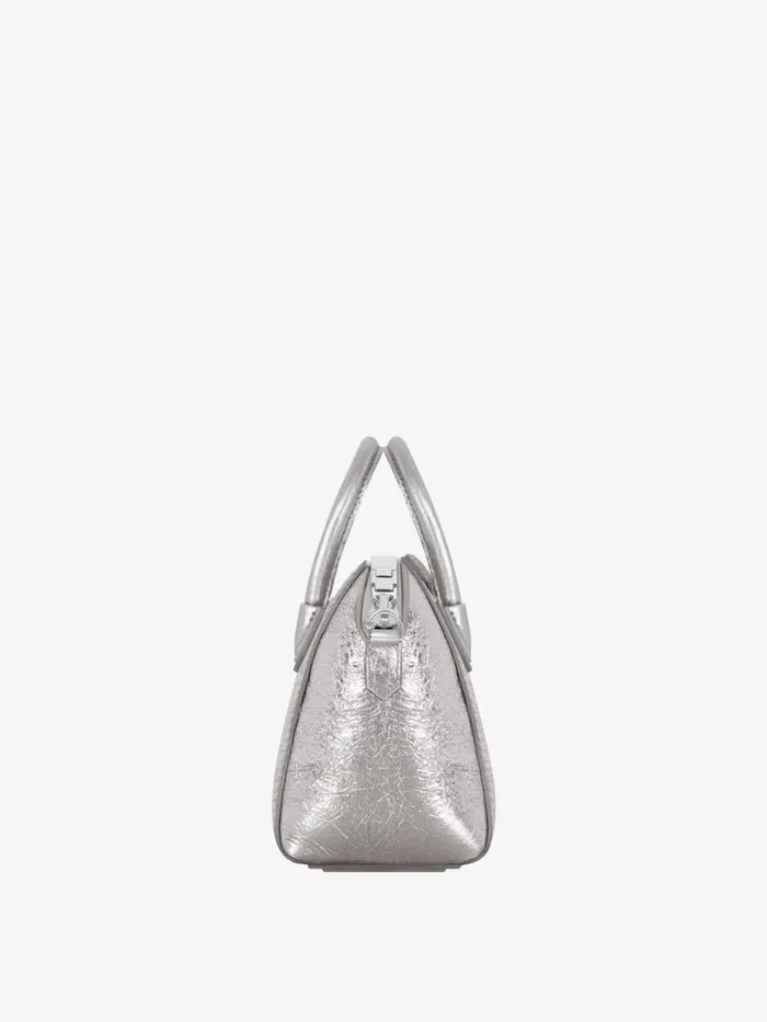 Mini Antigona Bag In Laminated Leather Light Silvery Women Givenchy Crossbody Bags