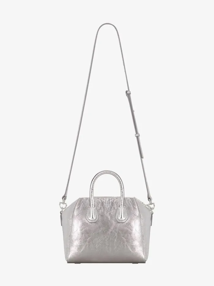 Mini Antigona Bag In Laminated Leather Light Silvery Women Givenchy Crossbody Bags